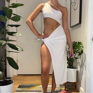 White Asymmetrical One Shoulder Midi Dress